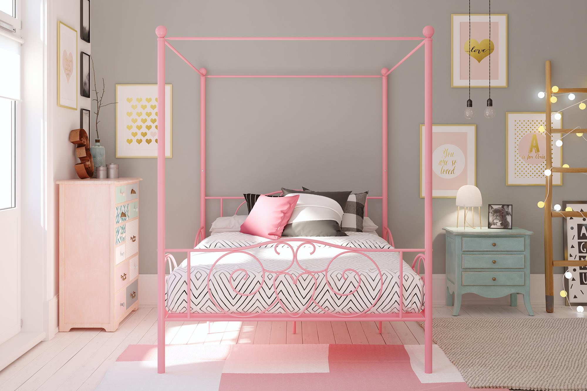 DHP Canopy Metal Bed - Pink - Full