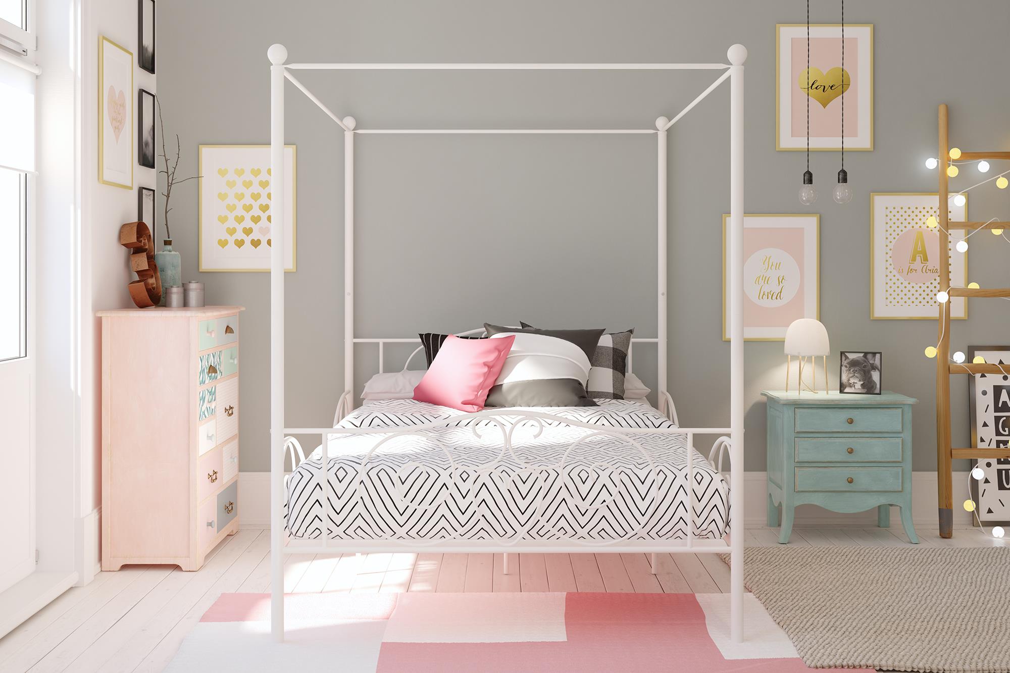 DHP Canopy Metal Bed - Off White - Full