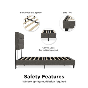 RealRooms Paloma Upholstered Bed with USB - Dark Gray - Twin