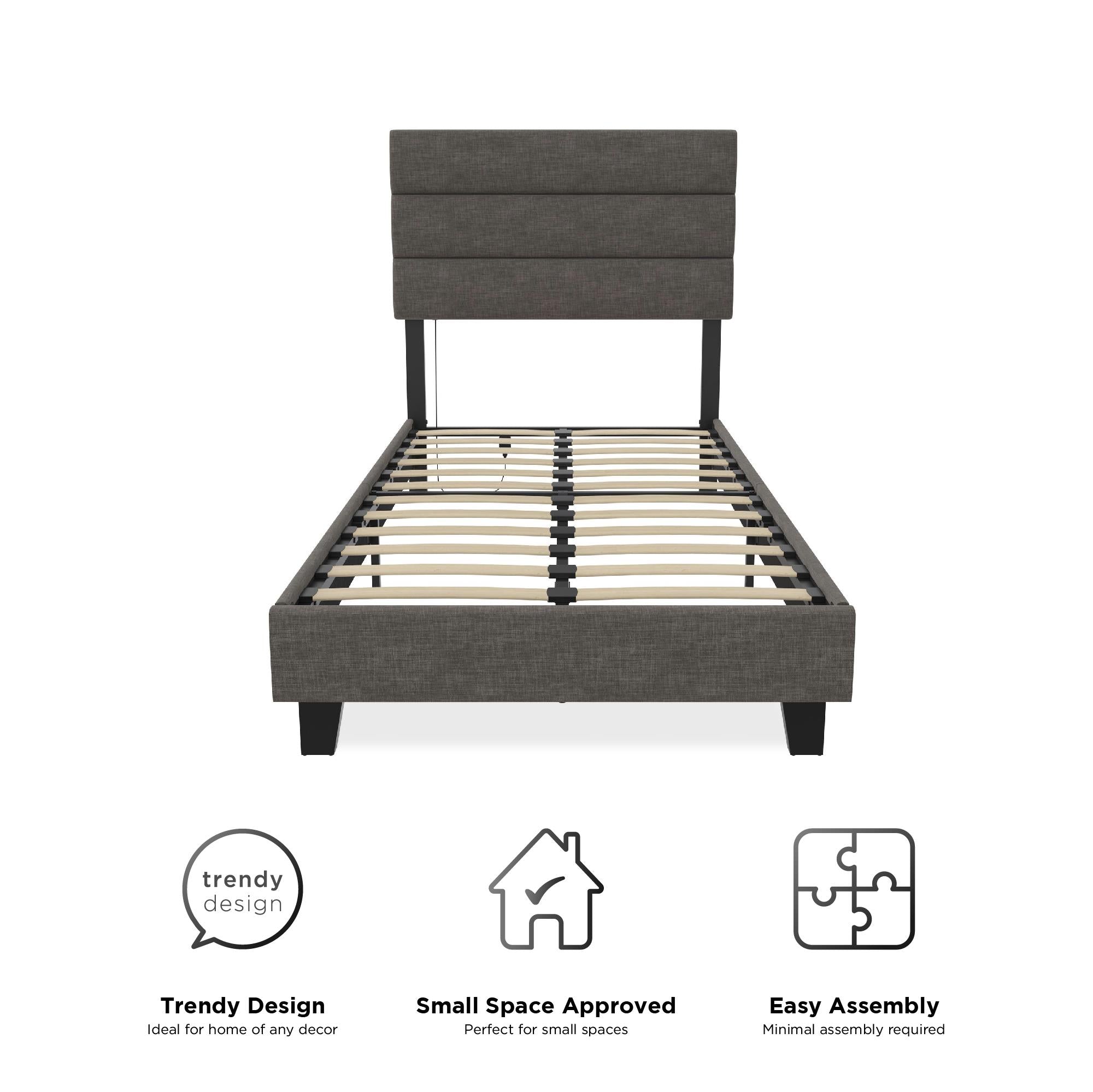 RealRooms Paloma Upholstered Bed with USB - Dark Gray - Twin