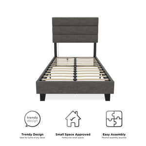 RealRooms Paloma Upholstered Bed with USB - Dark Gray - Twin