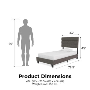 RealRooms Paloma Upholstered Bed with USB - Dark Gray - Twin