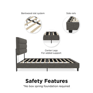 RealRooms Paloma Upholstered Bed with USB - Dark Gray - Queen