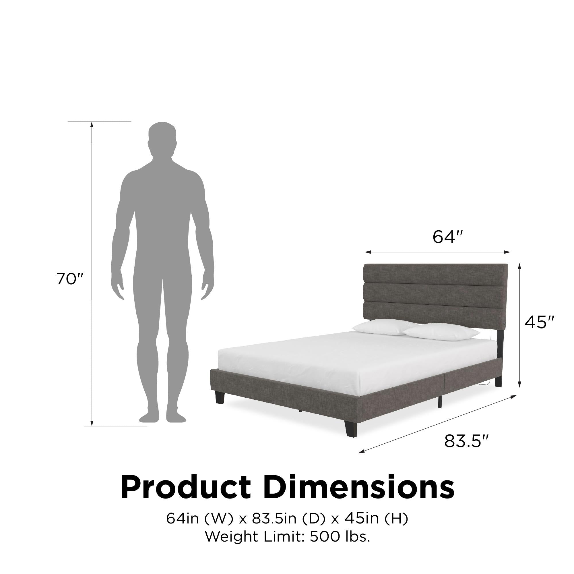 RealRooms Paloma Upholstered Bed with USB - Dark Gray - Queen