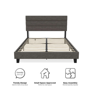 RealRooms Paloma Upholstered Bed with USB - Dark Gray - Queen