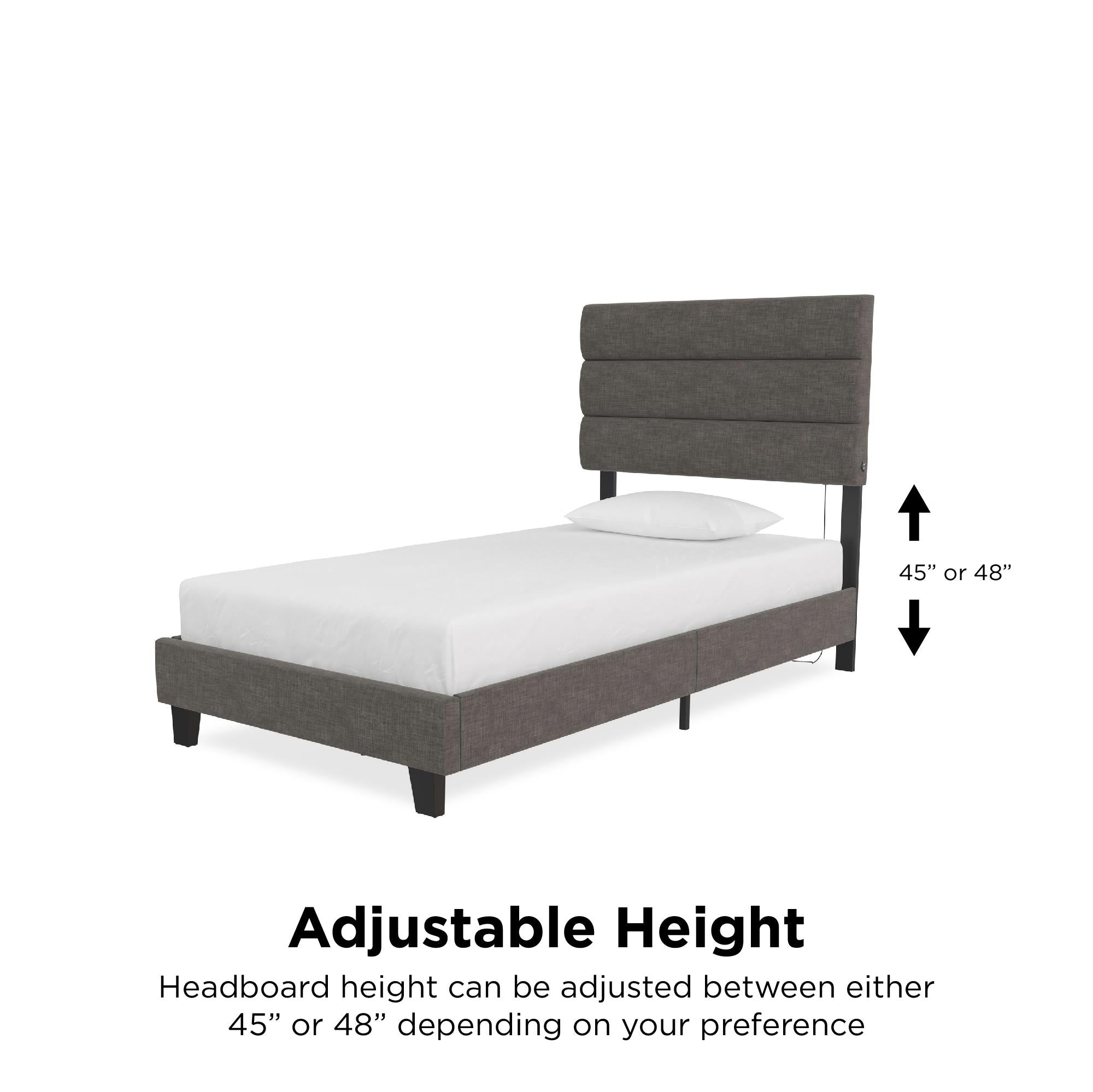 RealRooms Paloma Upholstered Bed with USB - Dark Gray - Twin