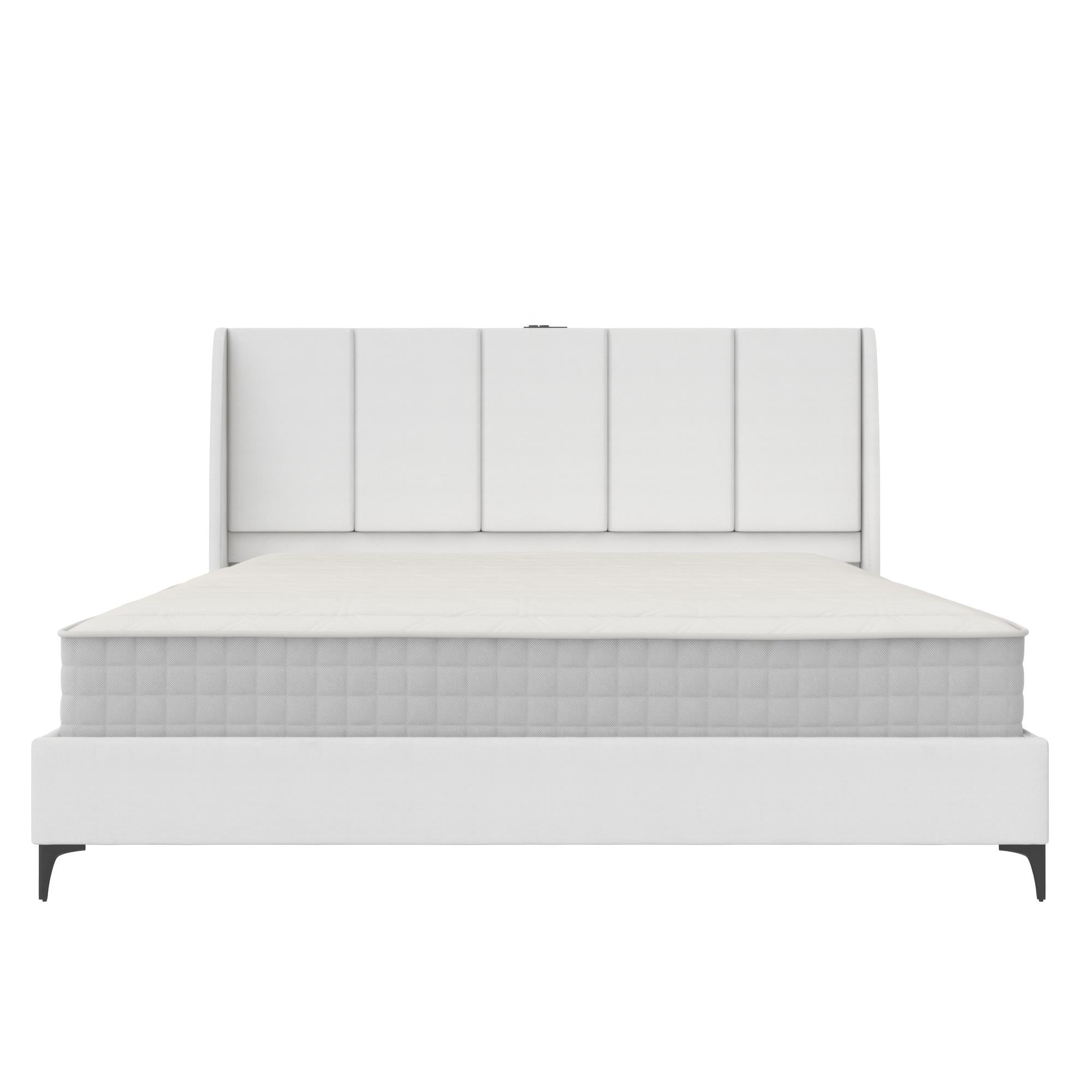 DHP Lamora Upholstered Wingback Bed Frame with USB - Light Gray - King