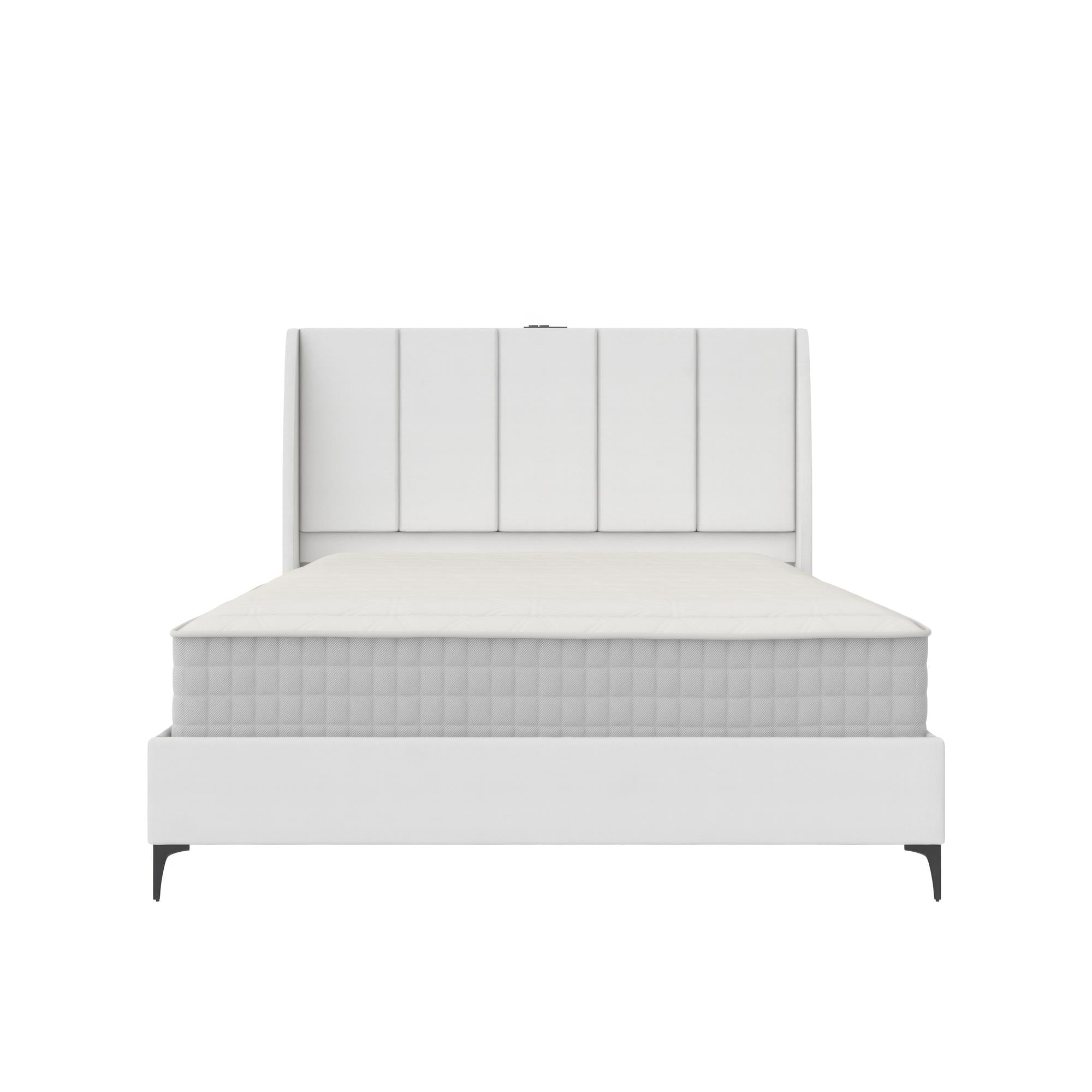 DHP Lamora Upholstered Wingback Bed Frame with USB - Light Gray - Queen