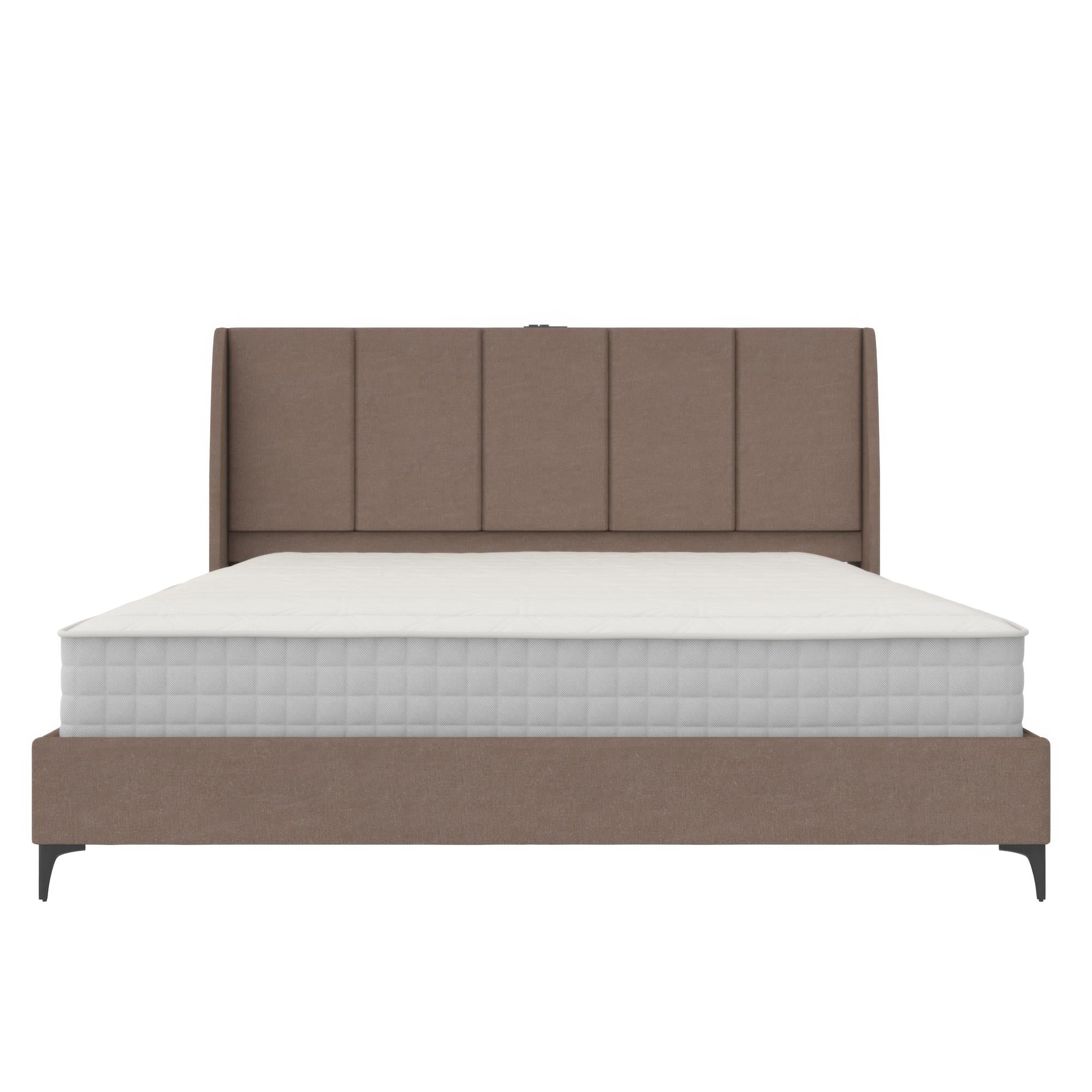DHP Lamora Upholstered Wingback Bed Frame with USB - Taupe - King