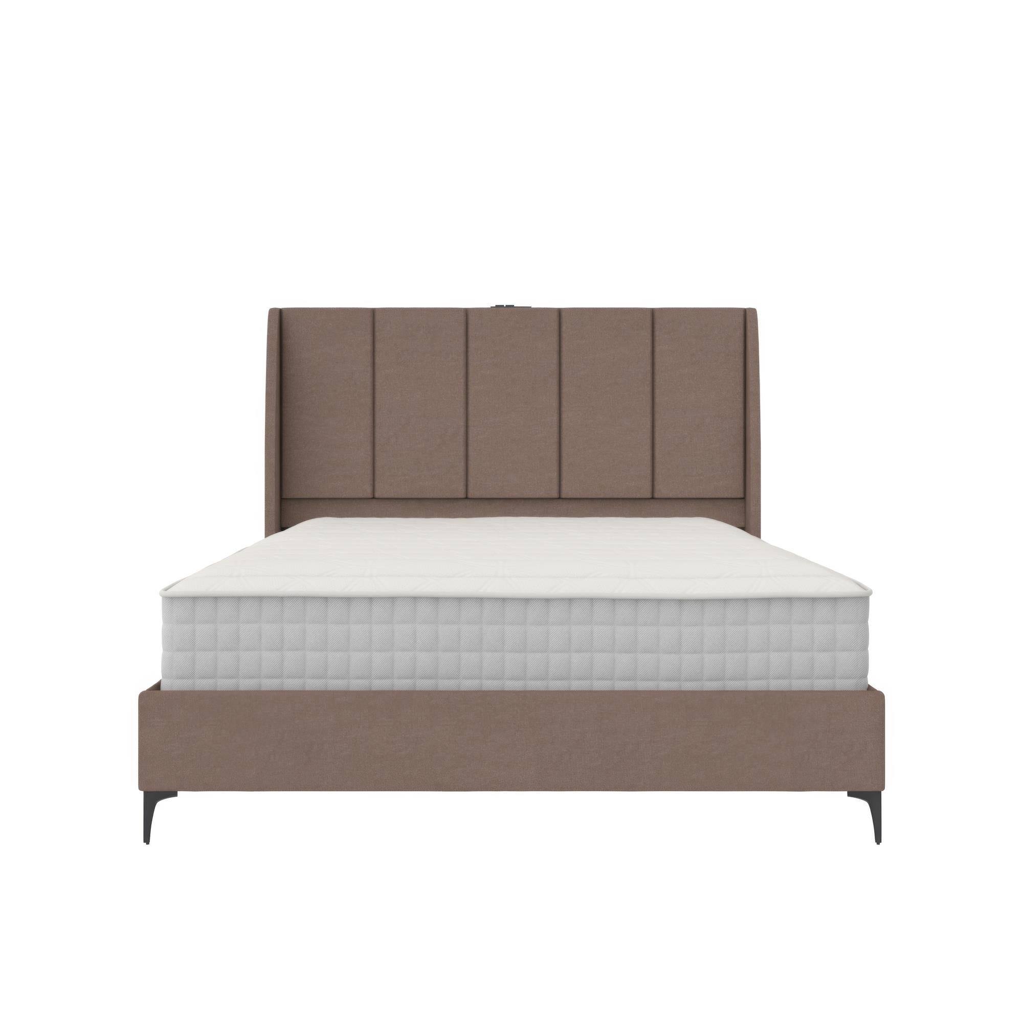 DHP Lamora Upholstered Wingback Bed Frame with USB - Taupe - Queen