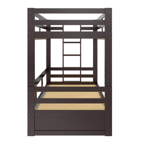 DHP Rhodes Twin over Twin/King Wood Bunk Bed with Storage - Brown - Twin-Over-Twin