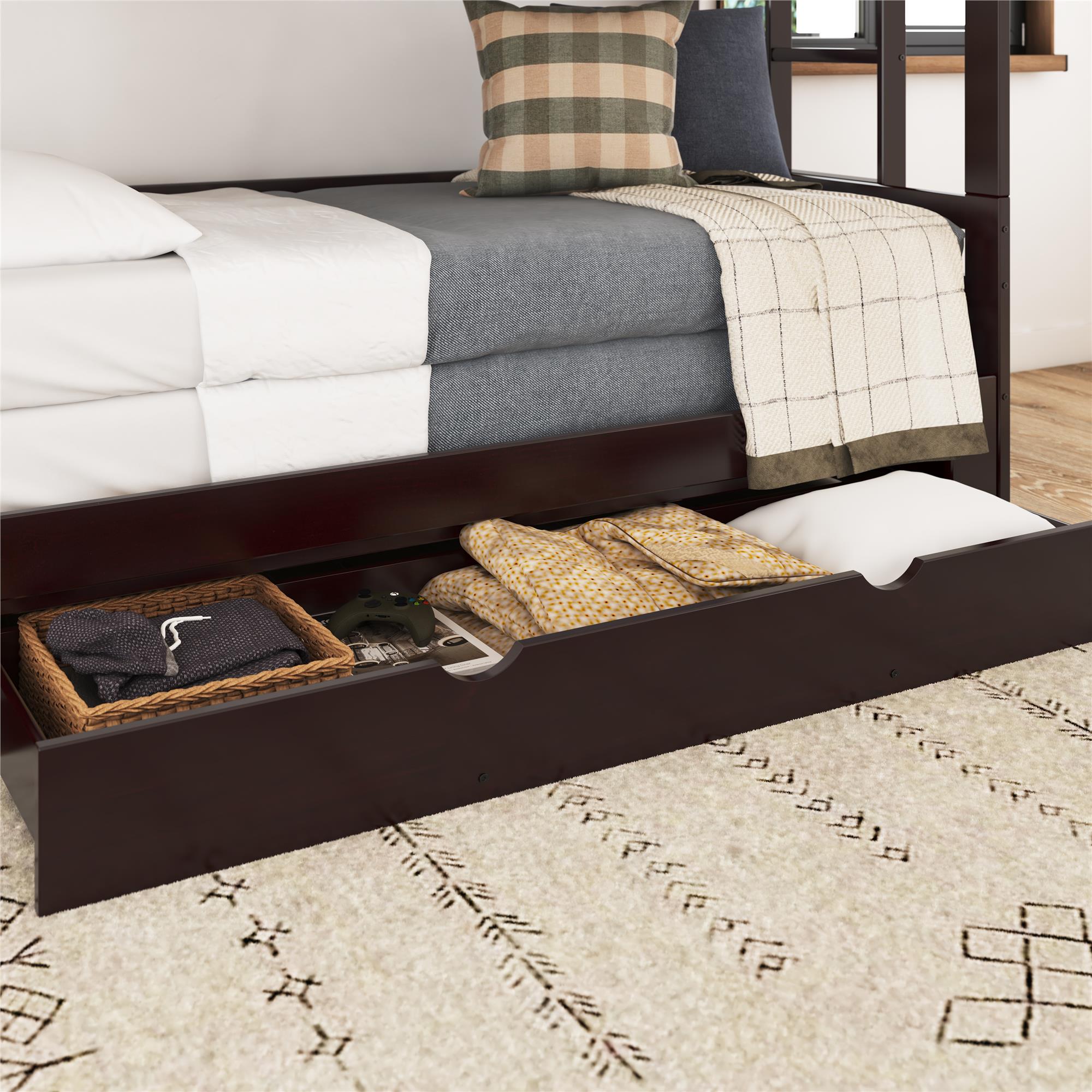 DHP Rhodes Twin over Twin/King Wood Bunk Bed with Storage - Brown - Twin-Over-Twin