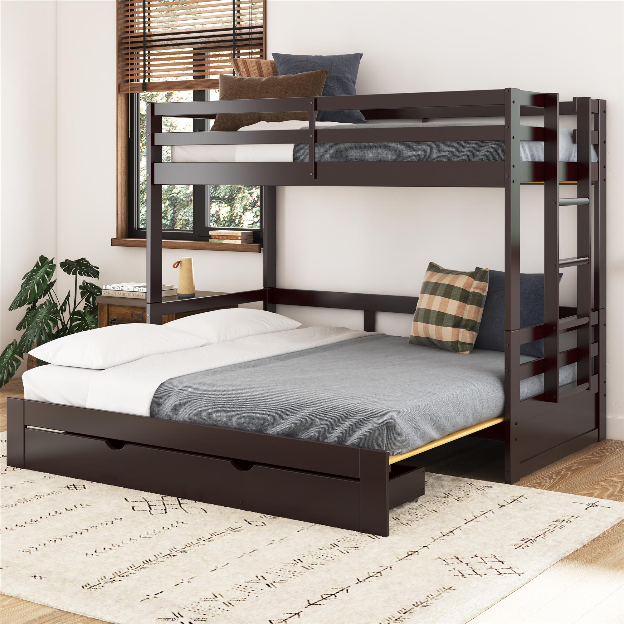 DHP Rhodes Twin over Twin/King Wood Bunk Bed with Storage - Brown - Twin-Over-Twin