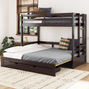 DHP Rhodes Twin over Twin/King Wood Bunk Bed with Storage - Brown - Twin-Over-Twin