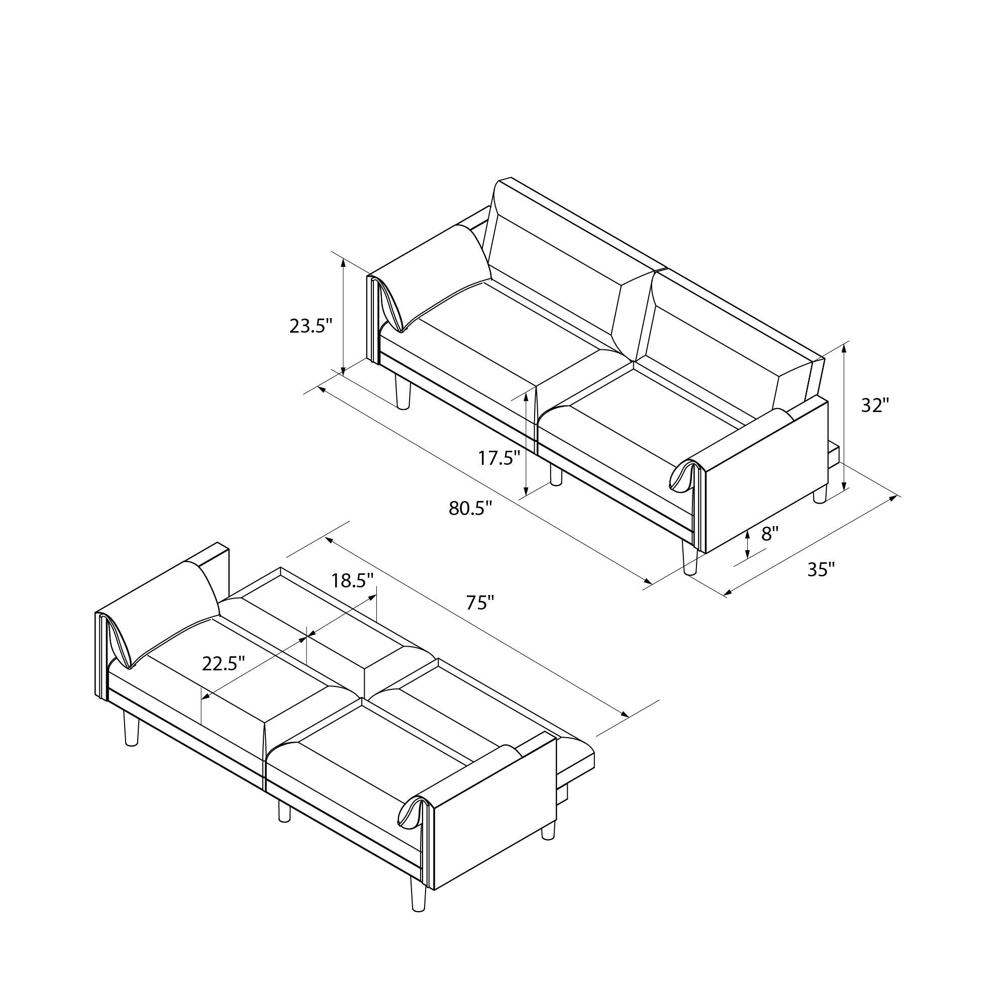 Novogratz Markham 80.5" Futon Sofa Bed - Sand Basket Weave - 3-Seater
