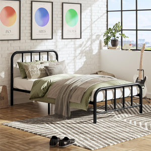 RealRooms Marva Twin Metal Bed Frame with Headboard - Black - Twin