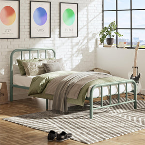RealRooms Marva Twin Metal Bed Frame with Headboard - Pale Green - Twin