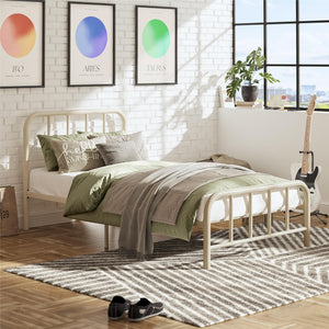 RealRooms Marva Twin Metal Bed Frame with Headboard - Parchment - Twin