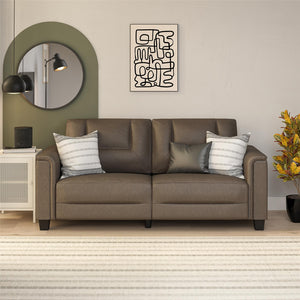 LikeHome Brodie 75.5" Upholstered Sofa - Brown Faux Leather - 3-Seater