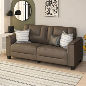 LikeHome Brodie 75.5" Upholstered Sofa - Brown Faux Leather - 3-Seater