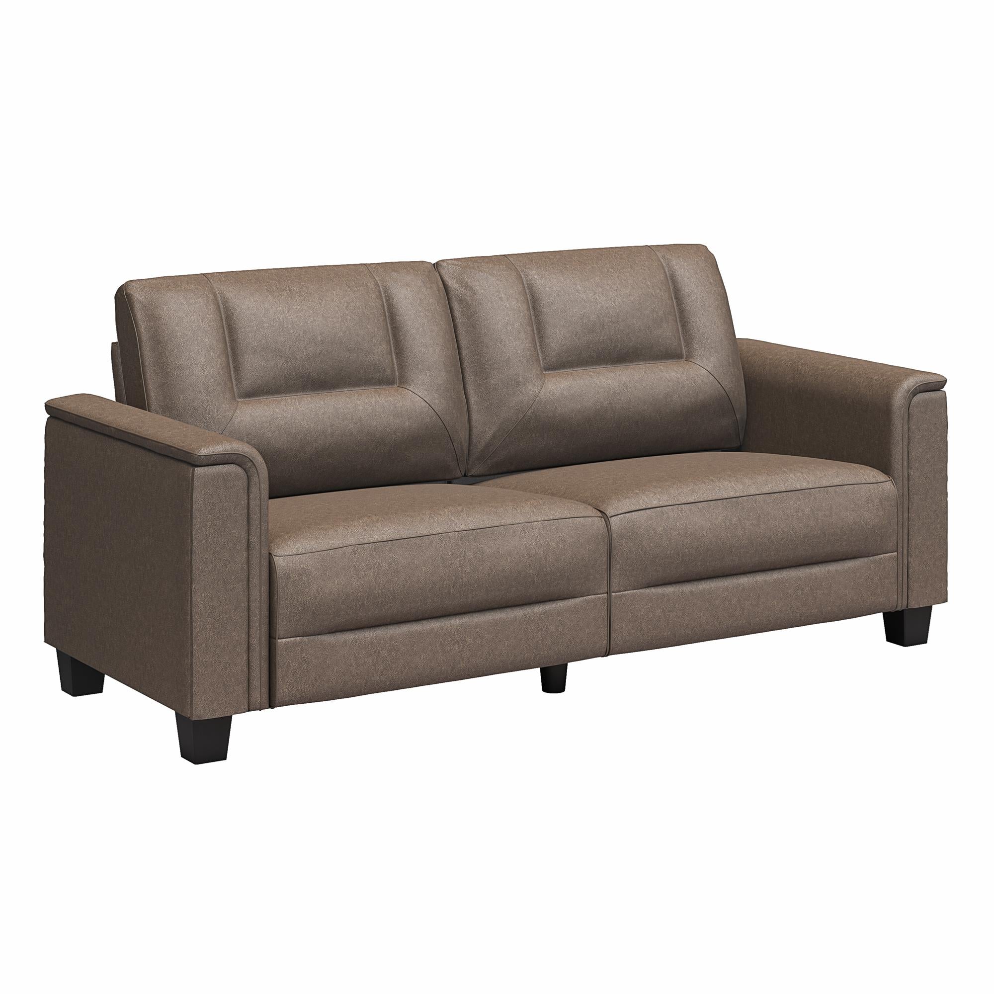 LikeHome Brodie 75.5" Upholstered Sofa - Brown Faux Leather - 3-Seater