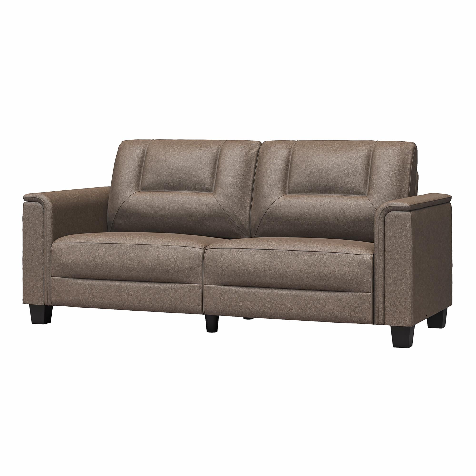 LikeHome Brodie 75.5" Upholstered Sofa - Brown Faux Leather - 3-Seater