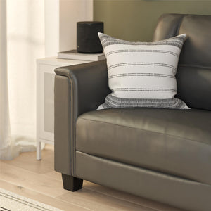 LikeHome Brodie 75.5" Upholstered Sofa - Charcoal Faux Leather - 3-Seater