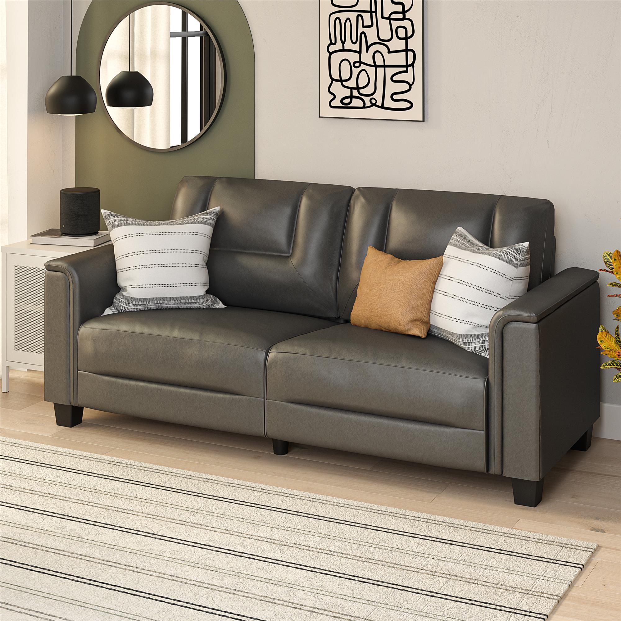 LikeHome Brodie 75.5" Upholstered Sofa - Charcoal Faux Leather - 3-Seater
