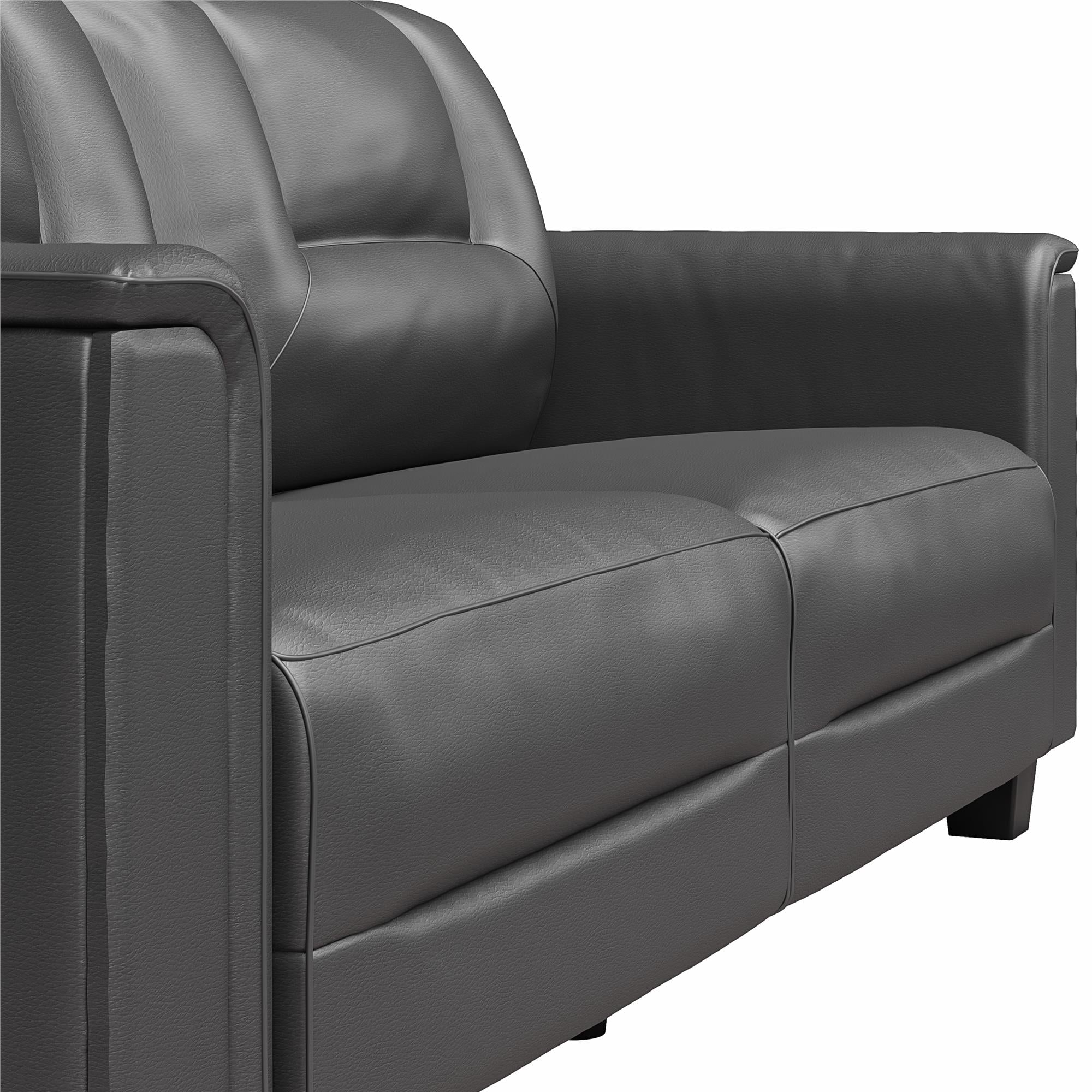 LikeHome Brodie 75.5" Upholstered Sofa - Charcoal Faux Leather - 3-Seater
