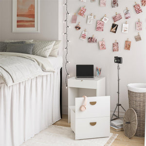 Ameriwood Home 3-in-1 Vanity Set, Makeup Storage Desk & Stool, Mirror w/ LED lights & USB Charging Station - White