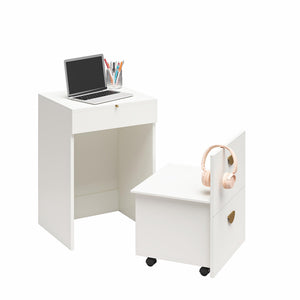 Ameriwood Home 3-in-1 Vanity Set, Makeup Storage Desk & Stool, Mirror w/ LED lights & USB Charging Station - White