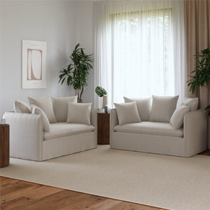 Novogratz Collette Slipcover Loveseat Sofa - Off White Canvas Weave - 2-Seater
