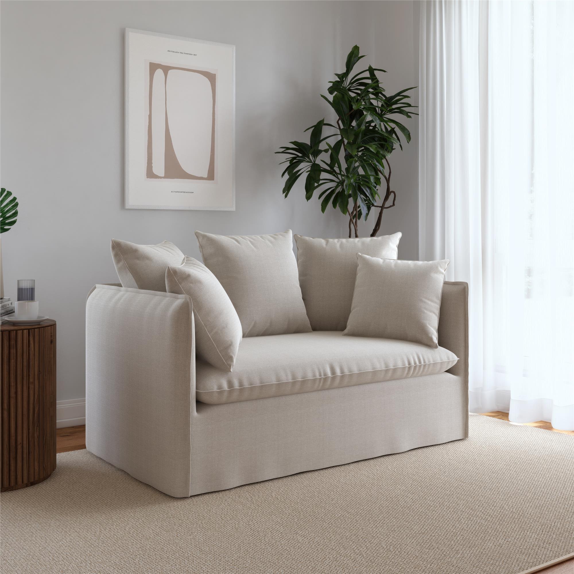 Novogratz Collette Slipcover Loveseat Sofa - Off White Canvas Weave - 2-Seater