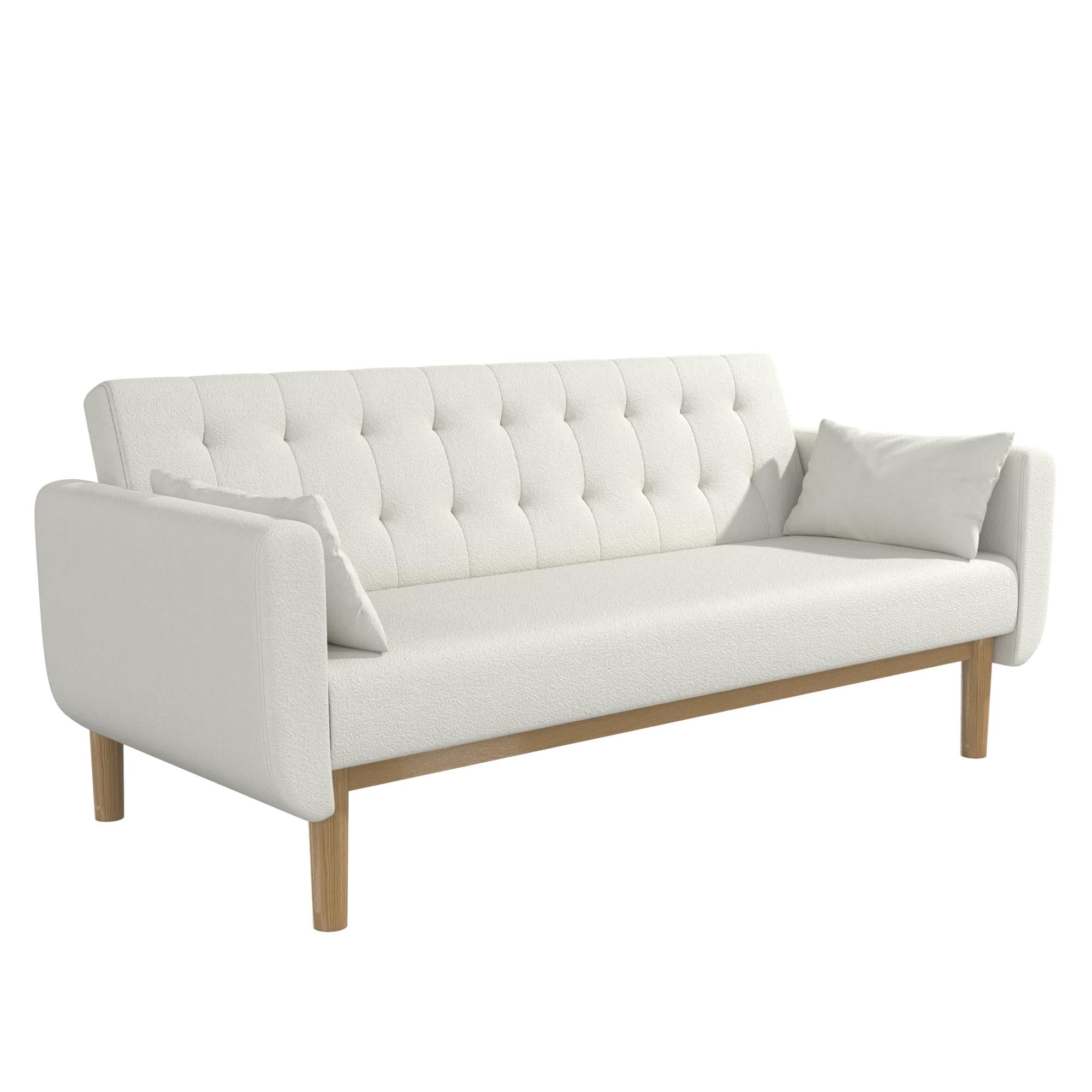 RealRooms Barrie Futon Sofa Bed - Ivory Teddy - 3-Seater
