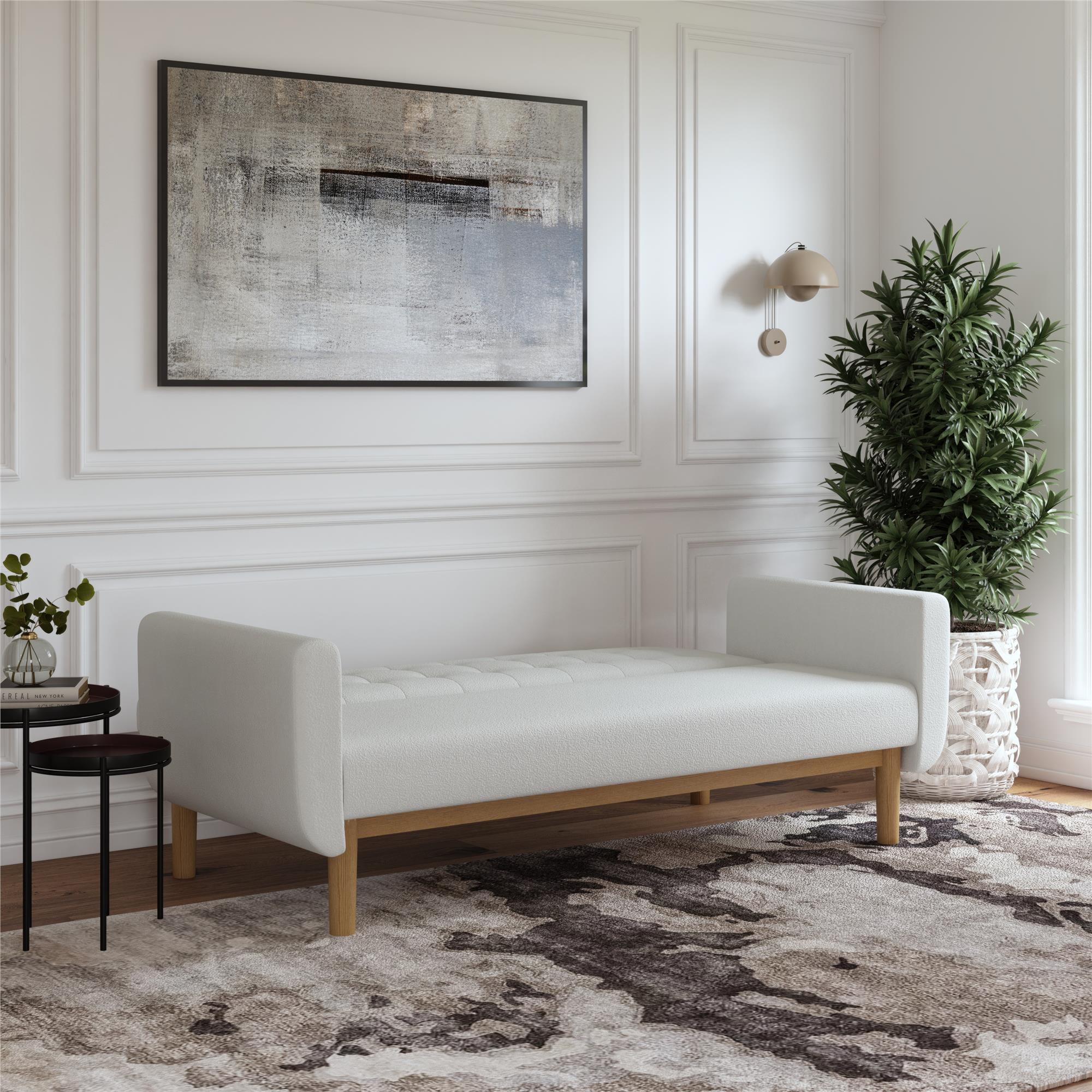 RealRooms Barrie Futon Sofa Bed - Ivory Teddy - 3-Seater
