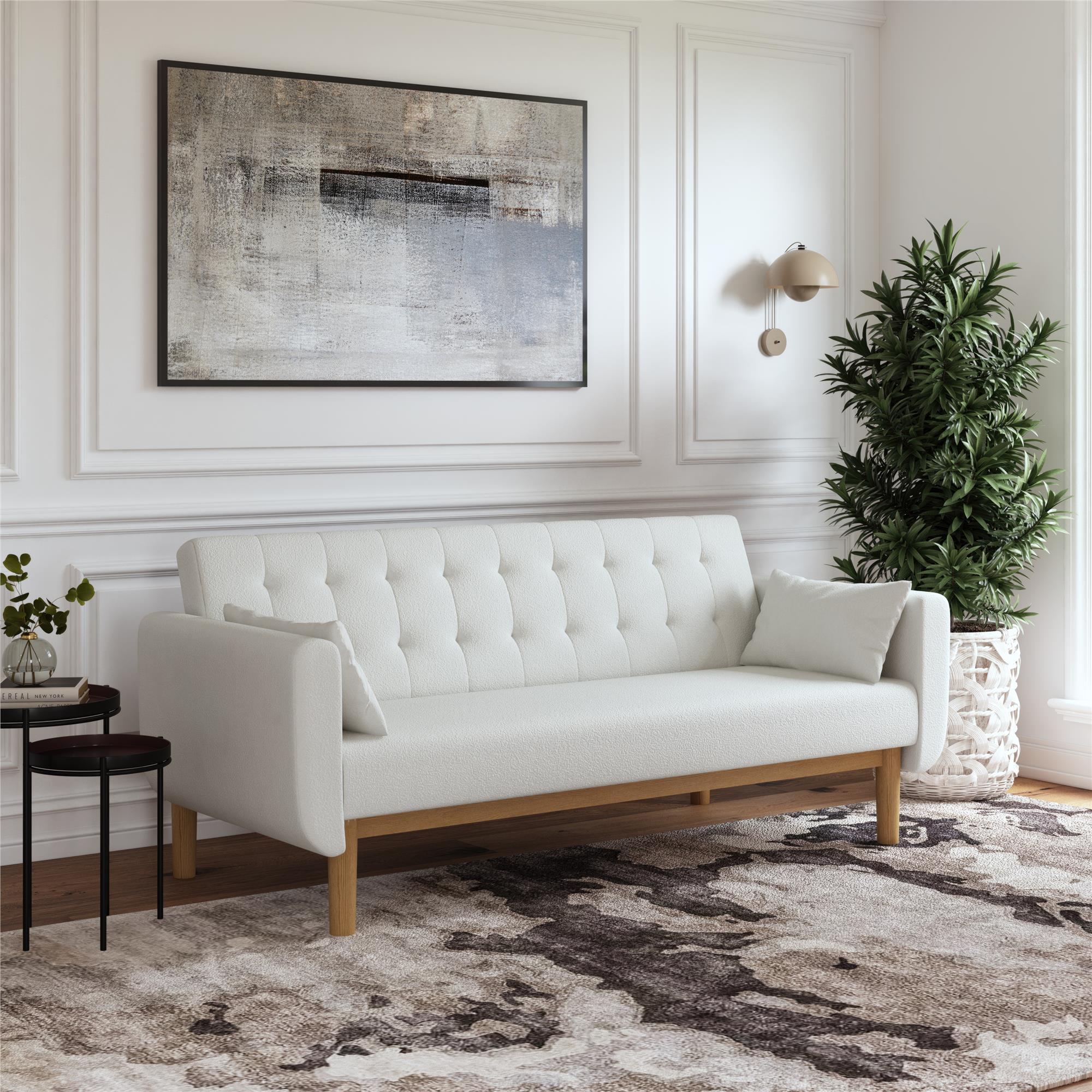 RealRooms Barrie Futon Sofa Bed - Ivory Teddy - 3-Seater