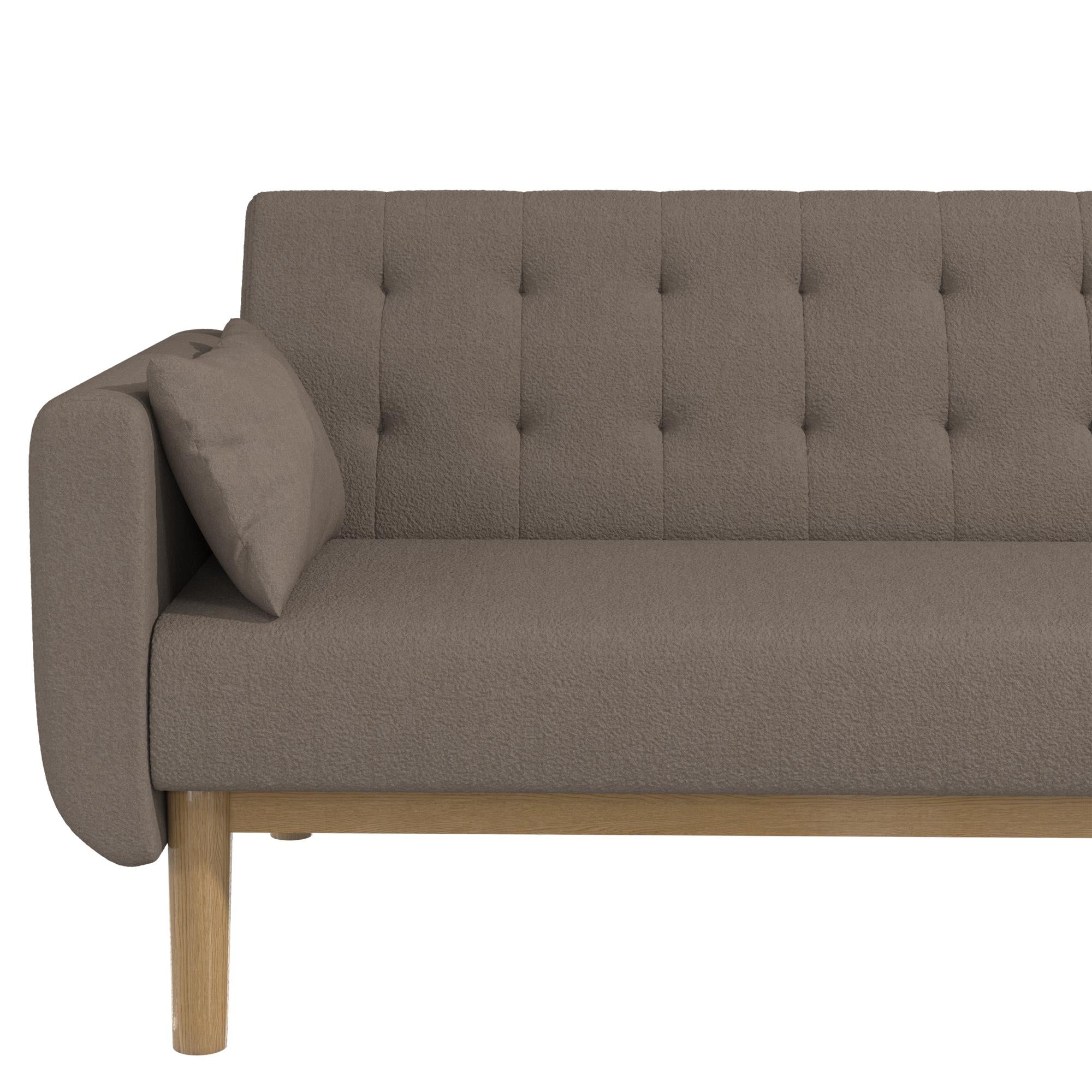 RealRooms Barrie Futon Sofa Bed - Pebble Brown Teddy - 3-Seater