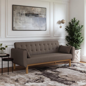 RealRooms Barrie Futon Sofa Bed - Pebble Brown Teddy - 3-Seater