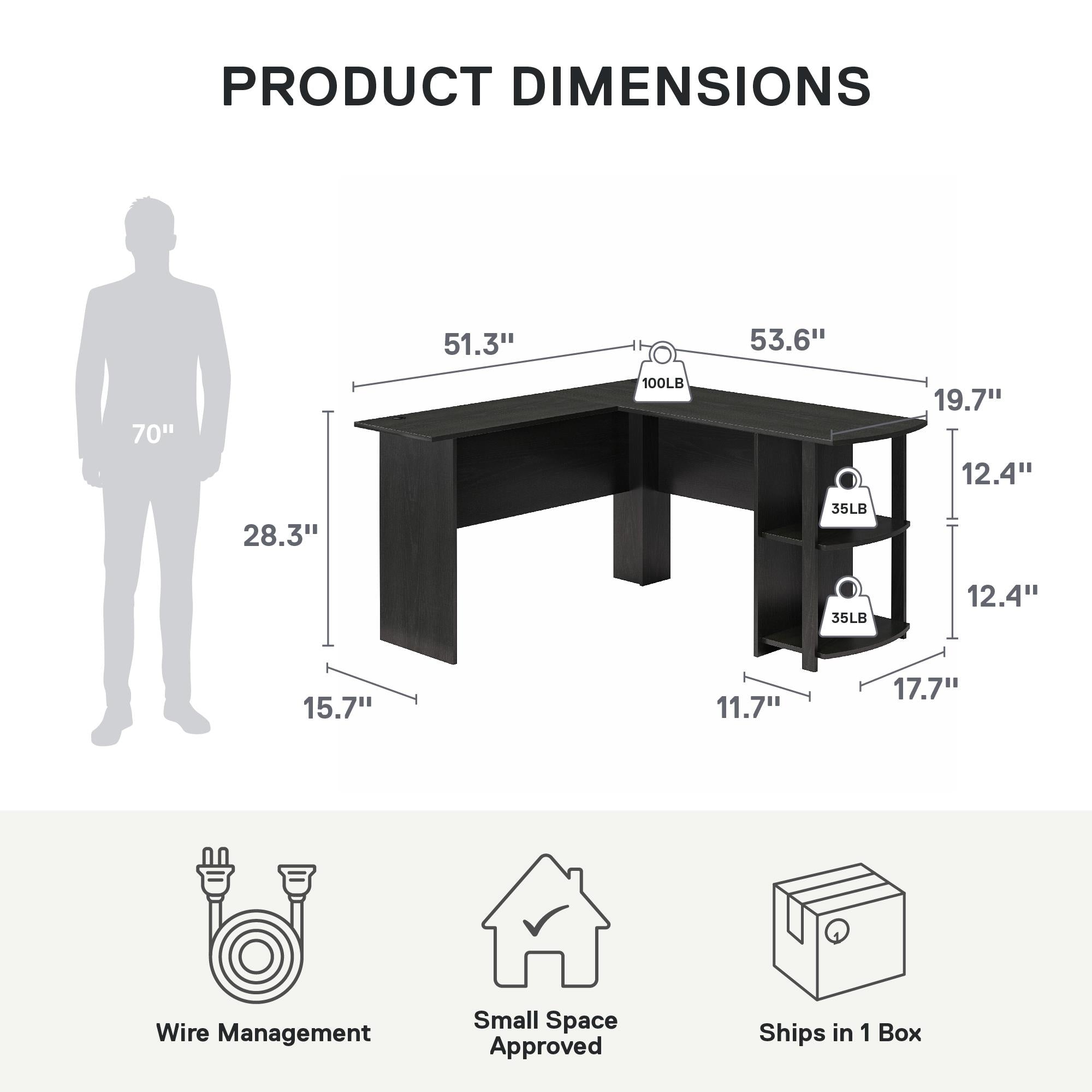 Ameriwood Home Dominic L-Desk with Side Storage Bookshelves - Black Oak