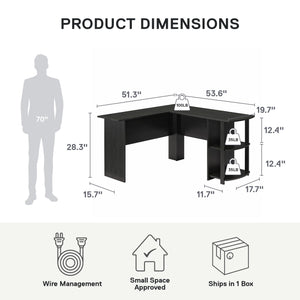 Ameriwood Home Dominic L-Desk with Side Storage Bookshelves - Black Oak