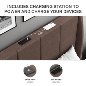 DHP Lamora Upholstered Wingback Bed Frame with USB - Taupe - King