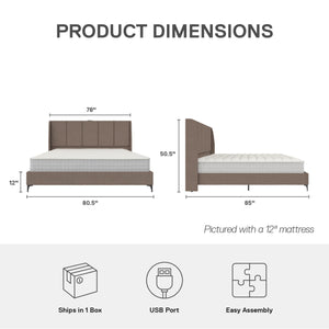 DHP Lamora Upholstered Wingback Bed Frame with USB - Taupe - King