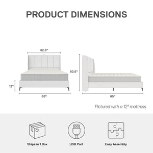 DHP Lamora Upholstered Wingback Bed Frame with USB - Light Gray - Queen