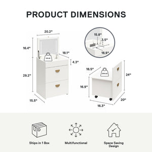 Ameriwood Home 3-in-1 Vanity Set, Makeup Storage Desk & Stool, Mirror w/ LED lights & USB Charging Station - White