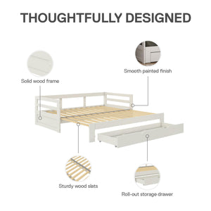 DHP Rhodes Twin to King Wood Daybed with Storage Drawer - White - Twin to King
