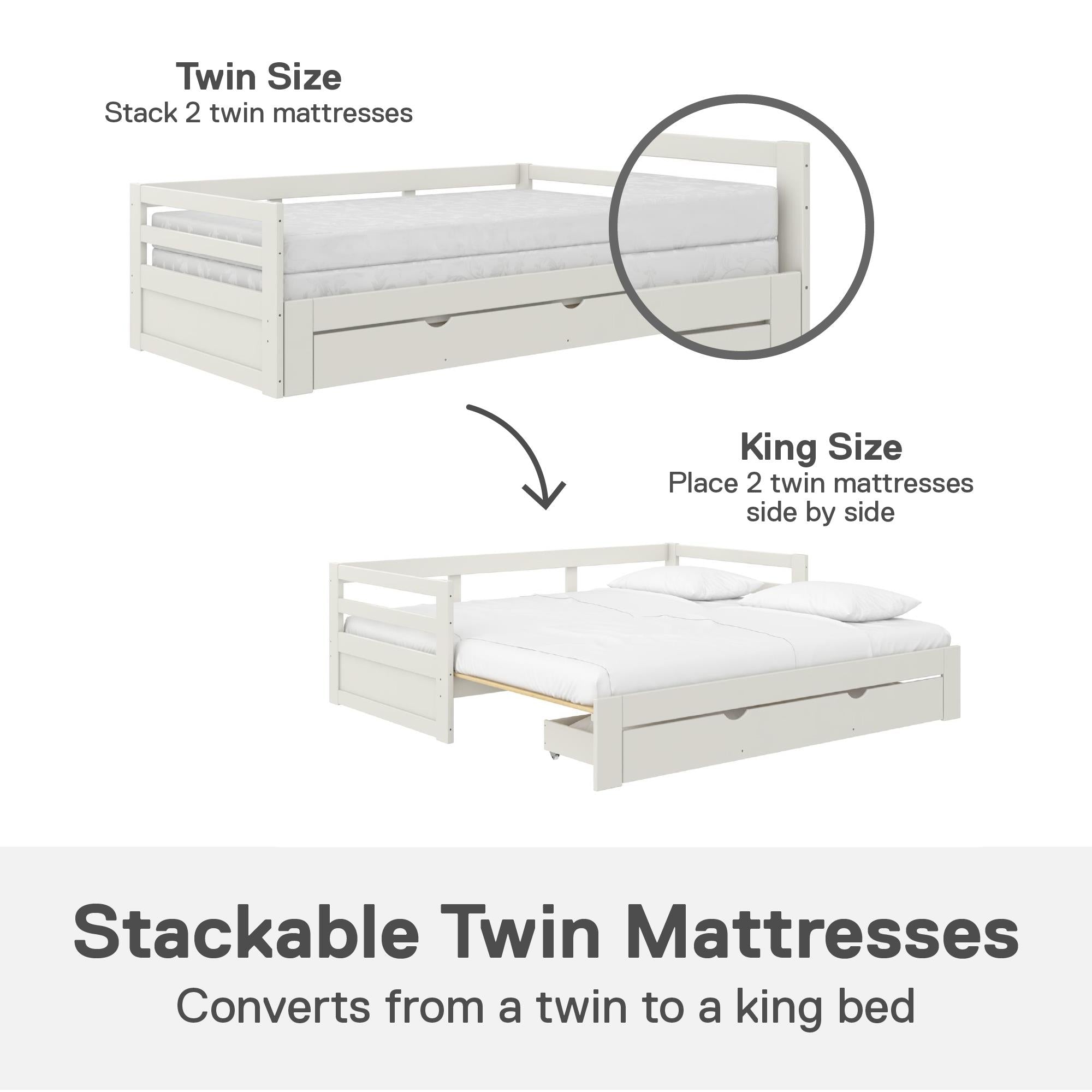 DHP Rhodes Twin to King Wood Daybed with Storage Drawer - White - Twin to King