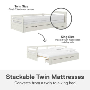 DHP Rhodes Twin to King Wood Daybed with Storage Drawer - White - Twin to King