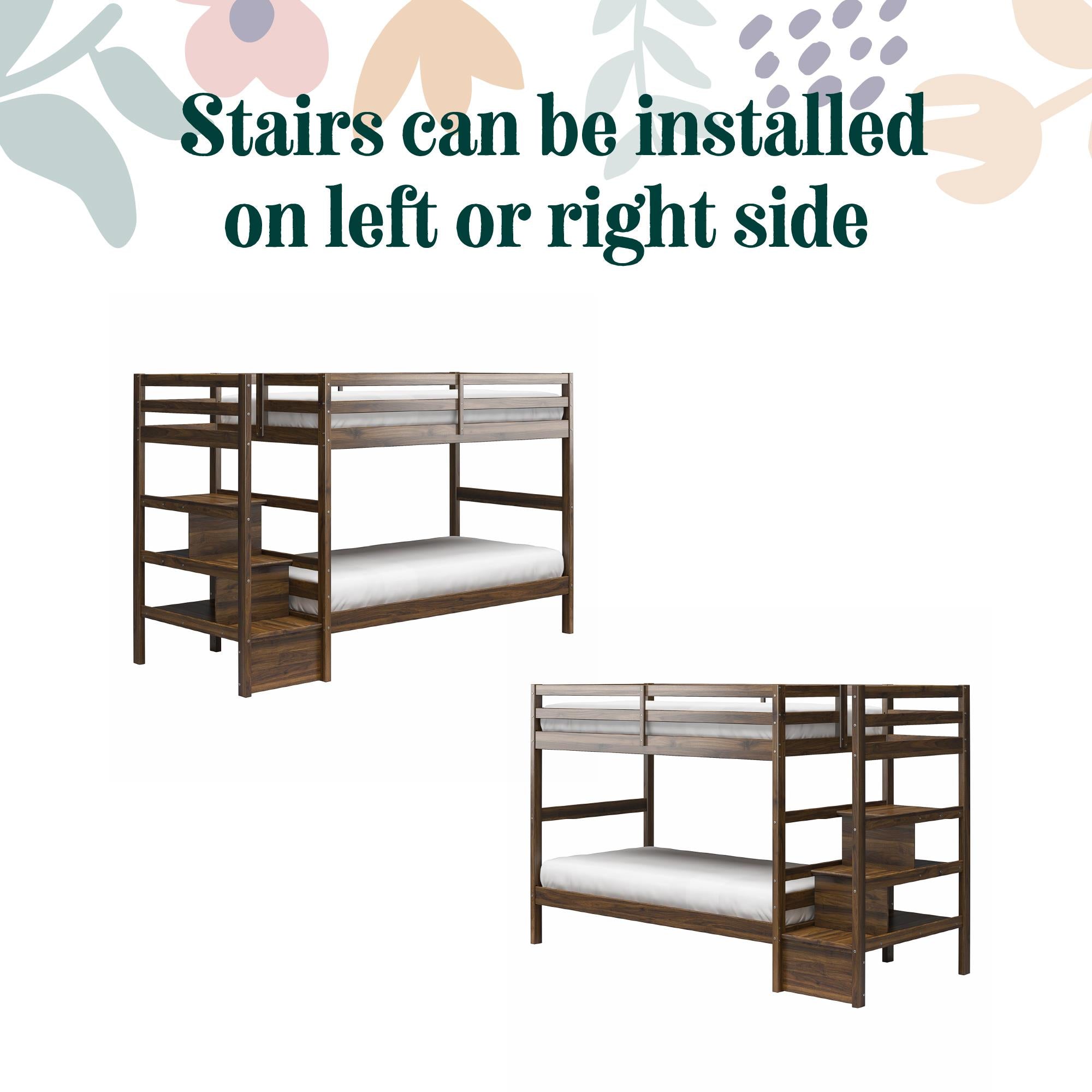 Max & Finn Zaire Wood Bunk Bed with Stairs and Shelves - Mocha Espresso - Twin-Over-Twin