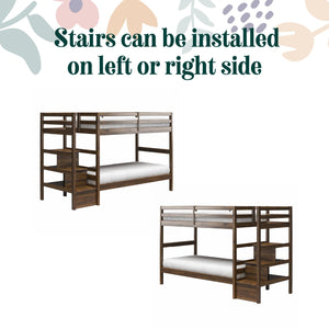 Max & Finn Zaire Wood Bunk Bed with Stairs and Shelves - Mocha Espresso - Twin-Over-Twin