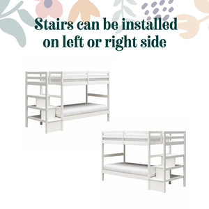 Max & Finn Zaire Wood Bunk Bed with Stairs and Shelves - White - Twin-Over-Twin